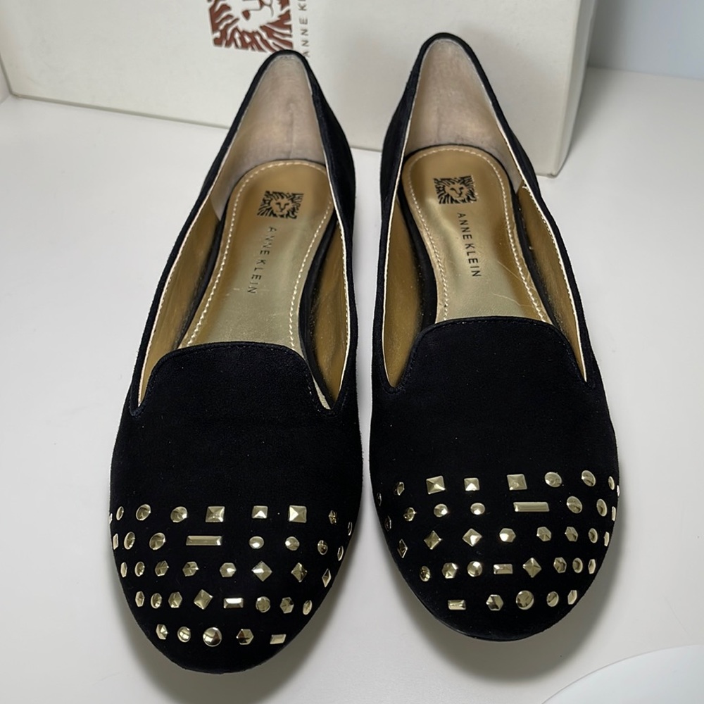 Anne Klein Black Suede Curran Studded Flats